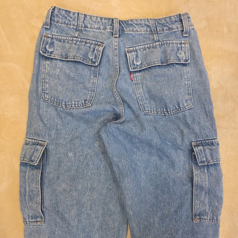 Levi's 94 Baggy Cargo Jeans W27 L32 Blue Denim Utility Distressed Adjustable Hem - Picture 10 of 10